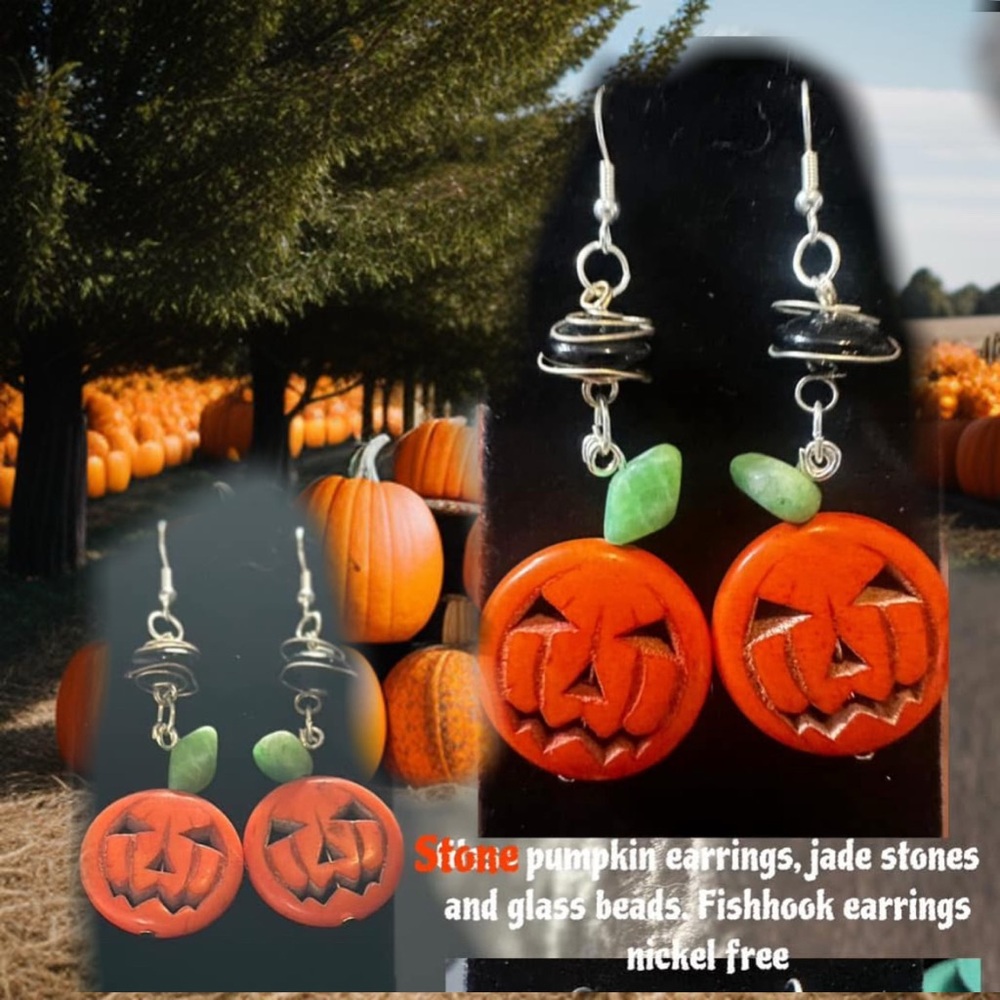 Festive Pumpkin Earrings with Jade Accents